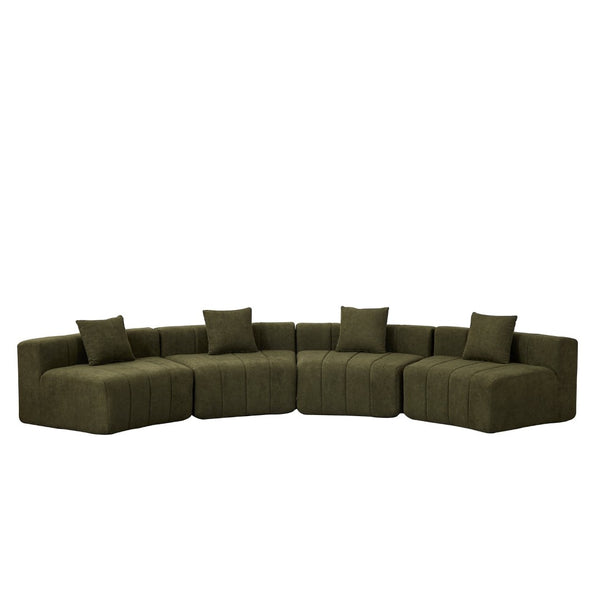 English Elm Chenille Modular Curved Sectional Sofa with Piano Key Seats and Four Accent Pillows Green W834S00663