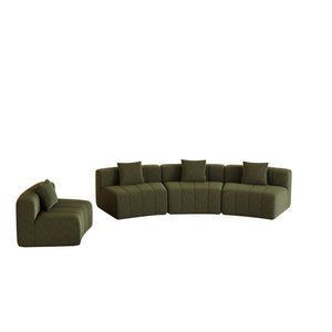 English Elm Chenille Modular Curved Sectional Sofa with Piano Key Seats and Four Accent Pillows Green W834S00663