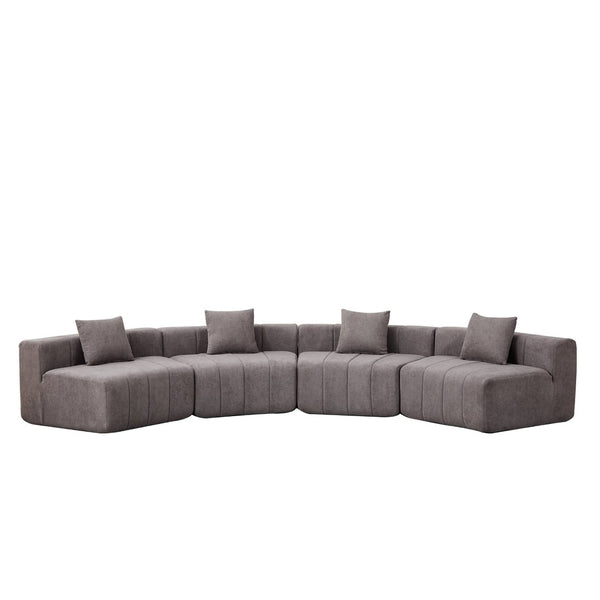 English Elm Chenille Modular Curved Sectional Sofa with Piano Key Seats and Four Accent Pillows Grey W834S00664
