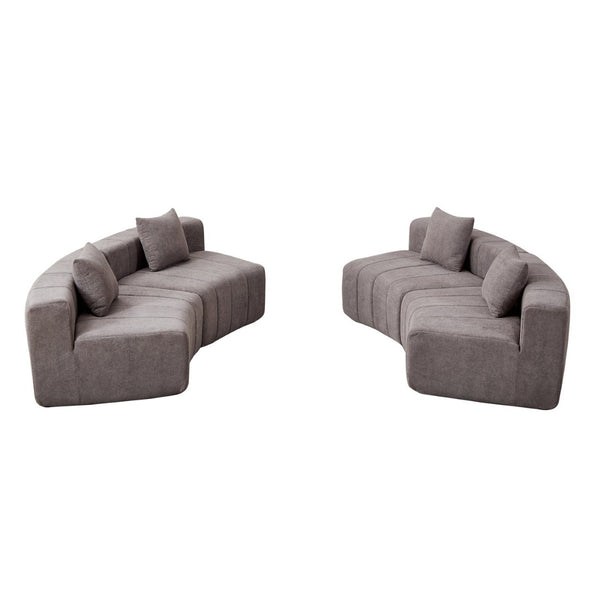 English Elm Chenille Modular Curved Sectional Sofa with Piano Key Seats and Four Accent Pillows Grey W834S00664