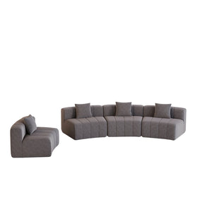 English Elm Chenille Modular Curved Sectional Sofa with Piano Key Seats and Four Accent Pillows Grey W834S00664
