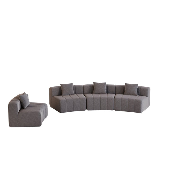 English Elm Chenille Modular Curved Sectional Sofa with Piano Key Seats and Four Accent Pillows Grey W834S00664