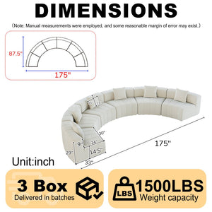 English Elm Chenille Modular Semi Circular Sectional Sofa with Sculptural Arc for Living Room Lounging Beige W834S00665