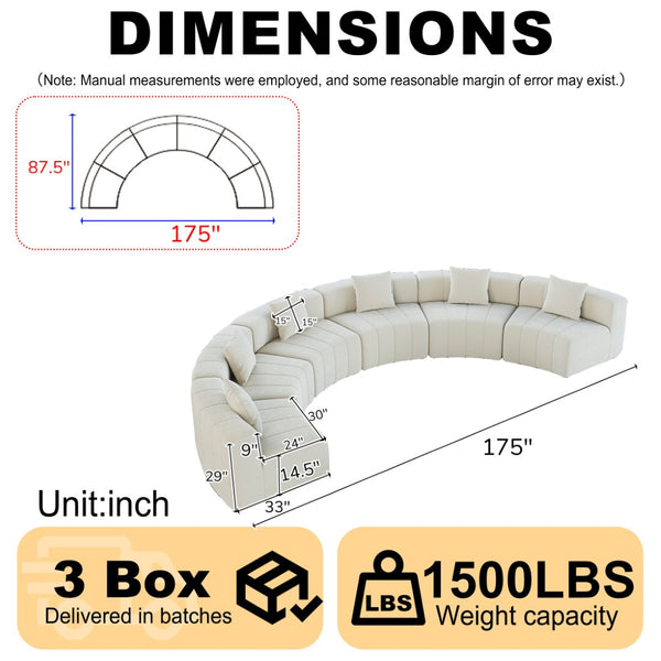 English Elm Chenille Modular Semi Circular Sectional Sofa with Sculptural Arc for Living Room Lounging Beige W834S00665