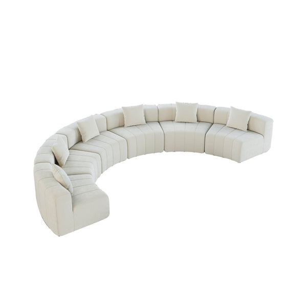 English Elm Chenille Modular Semi Circular Sectional Sofa with Sculptural Arc for Living Room Lounging Beige W834S00665