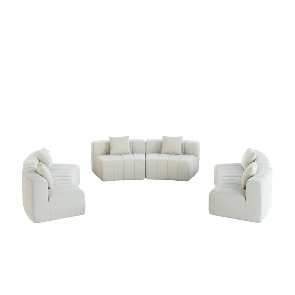 English Elm Chenille Modular Semi Circular Sectional Sofa with Sculptural Arc for Living Room Lounging Beige W834S00665