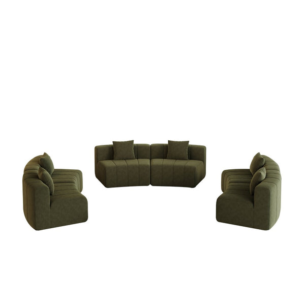English Elm Chenille Modular Semi Circular Sectional Sofa with Sculptural Arc for Living Room Lounging Green W834S00666