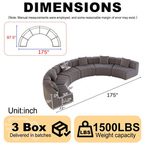 English Elm Chenille Modular Semi Circular Sectional Sofa with Sculptural Arc for Living Room Lounging Grey W834S00667