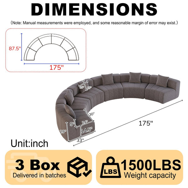 English Elm Chenille Modular Semi Circular Sectional Sofa with Sculptural Arc for Living Room Lounging Grey W834S00667