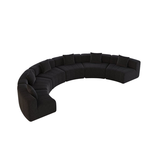 English Elm Chenille Modular Semi Circular Sectional Sofa with Sculptural Arc for Living Room Lounging Black W834S00668