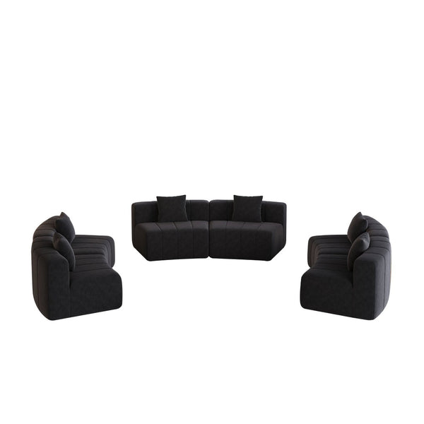 English Elm Chenille Modular Semi Circular Sectional Sofa with Sculptural Arc for Living Room Lounging Black W834S00668