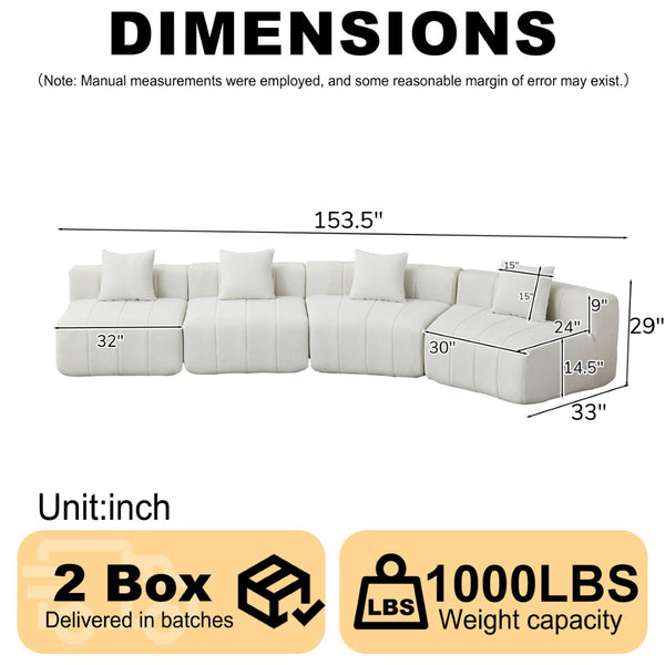 English Elm Chenille Curved Modular Sectional Sofa Sculptural Symmetrical Design for Living Rooms Beige W834S00669