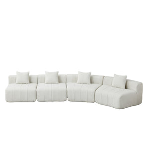 English Elm Chenille Curved Modular Sectional Sofa Sculptural Symmetrical Design for Living Rooms Beige W834S00669