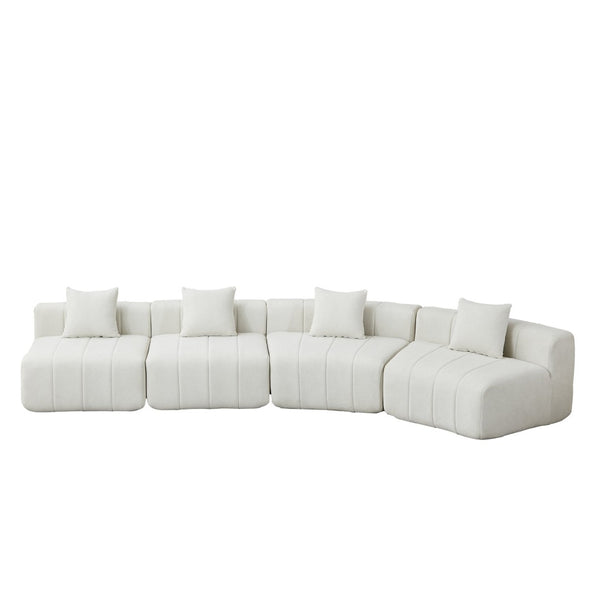 English Elm Chenille Curved Modular Sectional Sofa Sculptural Symmetrical Design for Living Rooms Beige W834S00669