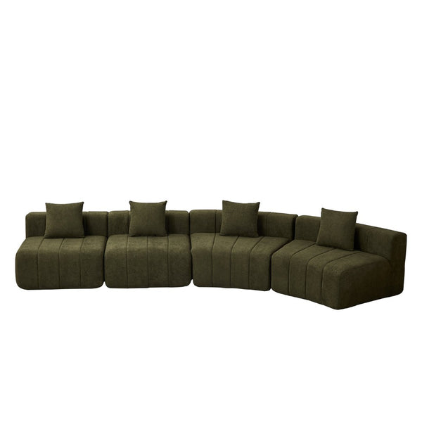 English Elm Chenille Curved Modular Sectional Sofa Sculptural Symmetrical Design for Living Rooms Green W834S00670
