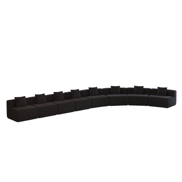 English Elm Four Seat Curved Chenille Modular Sectional Sofa with Piano Key Cushion Detail Black W834S00673