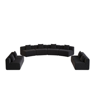 English Elm Four Seat Curved Chenille Modular Sectional Sofa with Piano Key Cushion Detail Black W834S00673