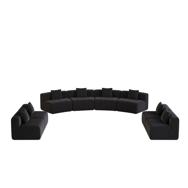 English Elm Four Seat Curved Chenille Modular Sectional Sofa with Piano Key Cushion Detail Black W834S00673