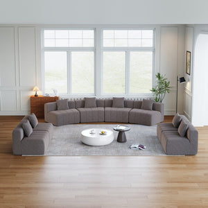 English Elm Four Seat Curved Chenille Modular Sectional Sofa with Piano Key Cushion Detail Grey W834S00674
