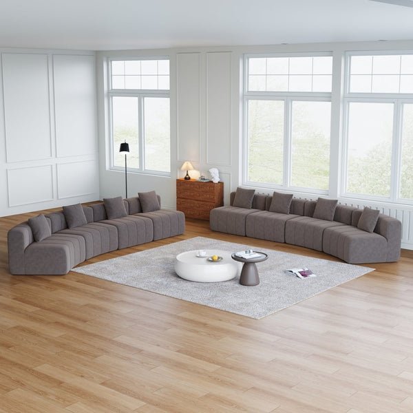 English Elm Four Seat Curved Chenille Modular Sectional Sofa with Piano Key Cushion Detail Grey W834S00674