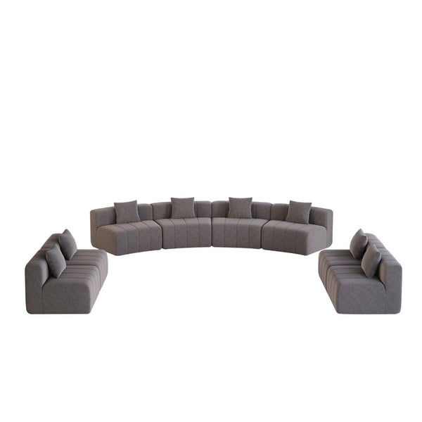 English Elm Four Seat Curved Chenille Modular Sectional Sofa with Piano Key Cushion Detail Grey W834S00674