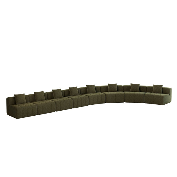 English Elm Four Seat Curved Chenille Modular Sectional Sofa with Piano Key Cushion Detail Green W834S00675