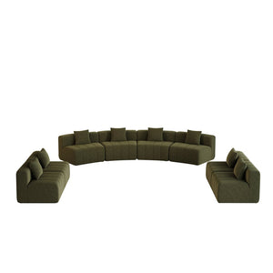 English Elm Four Seat Curved Chenille Modular Sectional Sofa with Piano Key Cushion Detail Green W834S00675