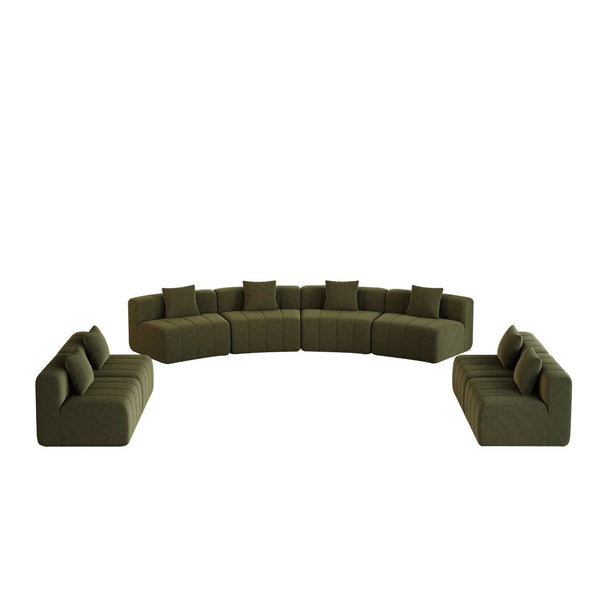 English Elm Four Seat Curved Chenille Modular Sectional Sofa with Piano Key Cushion Detail Green W834S00675
