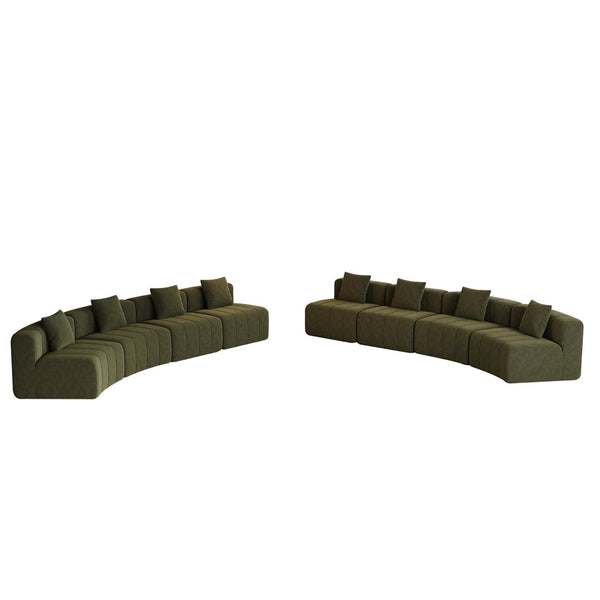 English Elm Four Seat Curved Chenille Modular Sectional Sofa with Piano Key Cushion Detail Green W834S00675