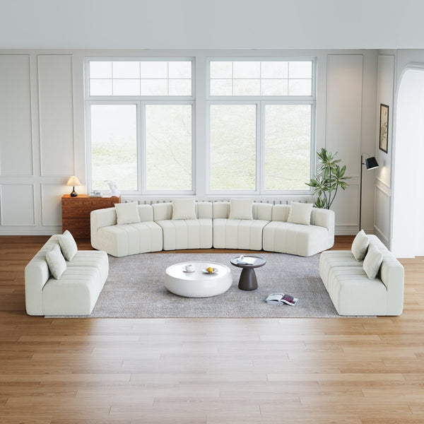 English Elm Four Seat Curved Chenille Modular Sectional Sofa with Piano Key Cushion Detail Beige W834S00676