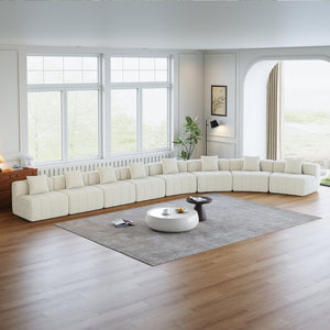 English Elm Four Seat Curved Chenille Modular Sectional Sofa with Piano Key Cushion Detail Beige W834S00676