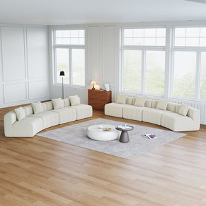 English Elm Four Seat Curved Chenille Modular Sectional Sofa with Piano Key Cushion Detail Beige W834S00676