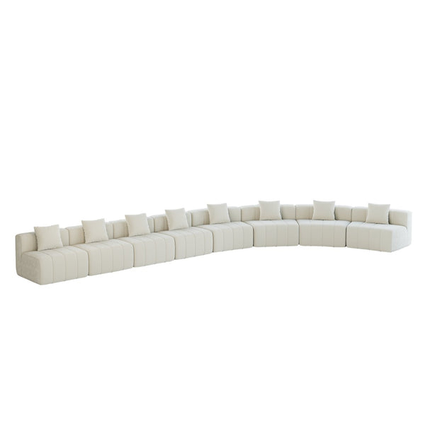 English Elm Four Seat Curved Chenille Modular Sectional Sofa with Piano Key Cushion Detail Beige W834S00676