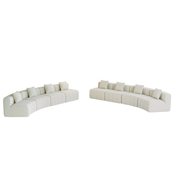 English Elm Four Seat Curved Chenille Modular Sectional Sofa with Piano Key Cushion Detail Beige W834S00676
