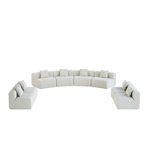 English Elm Four Seat Curved Chenille Modular Sectional Sofa with Piano Key Cushion Detail Beige W834S00676
