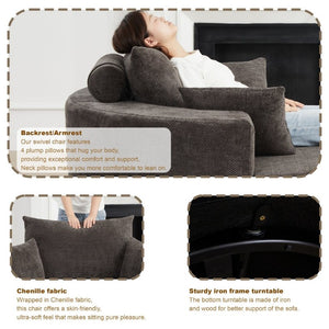 English Elm 55''L 55'L Chenille Foam Swivel Lounge Chair 360 Rotating Cloud Seat for Living Room W834S00677