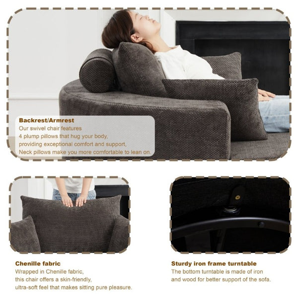 English Elm 55''L 55'L Chenille Foam Swivel Lounge Chair 360 Rotating Cloud Seat for Living Room W834S00677