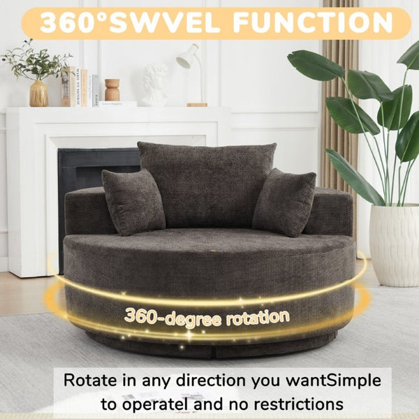 English Elm 55''L 55'L Chenille Foam Swivel Lounge Chair 360 Rotating Cloud Seat for Living Room W834S00677
