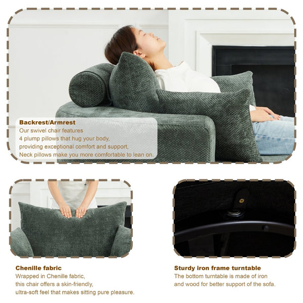 English Elm 55''l 55'l Chenille Swivel Lounge Chair Foam Sleeper with 360 Rotation for Living Rooms W834S00678