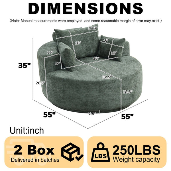 English Elm 55''l 55'l Chenille Swivel Lounge Chair Foam Sleeper with 360 Rotation for Living Rooms W834S00678