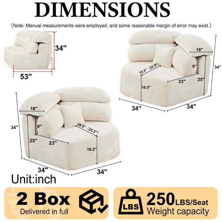 English Elm 53-Inch Pentagonal Chenille Lounge Chair Modular Cloud Soft Seating for Living Spaces W834S00683