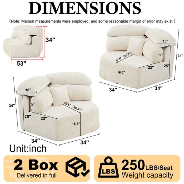 English Elm 53-Inch Pentagonal Chenille Lounge Chair Modular Cloud Soft Seating for Living Spaces W834S00683