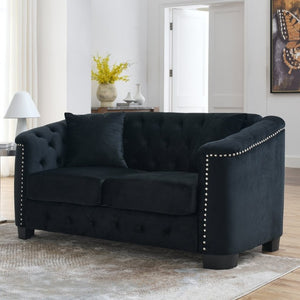 English Elm 59-Inch Chesterfield Velvet Loveseat with Button Tufting Nailhead Arms and Pine Frame W834S00684