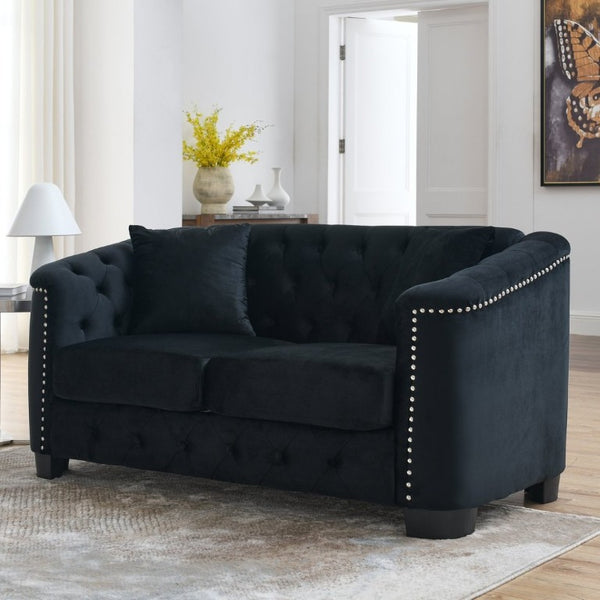 English Elm 59-Inch Chesterfield Velvet Loveseat with Button Tufting Nailhead Arms and Pine Frame W834S00684