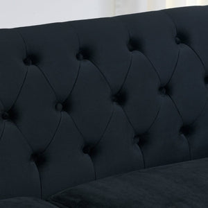 English Elm 59-Inch Chesterfield Velvet Loveseat with Button Tufting Nailhead Arms and Pine Frame W834S00684