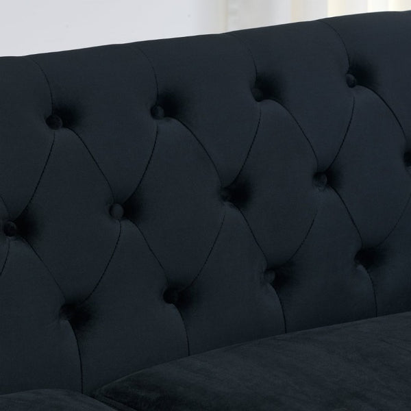 English Elm 59-Inch Chesterfield Velvet Loveseat with Button Tufting Nailhead Arms and Pine Frame W834S00684