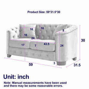 English Elm 59-Inch Chesterfield Velvet Loveseat with Button Tufting Nailhead Arms and Pine Frame W834S00684