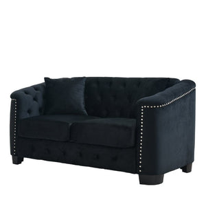 English Elm 59-Inch Chesterfield Velvet Loveseat with Button Tufting Nailhead Arms and Pine Frame W834S00684