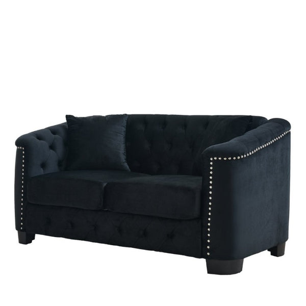 English Elm 59-Inch Chesterfield Velvet Loveseat with Button Tufting Nailhead Arms and Pine Frame W834S00684