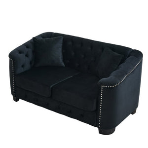 English Elm 59-Inch Chesterfield Velvet Loveseat with Button Tufting Nailhead Arms and Pine Frame W834S00684